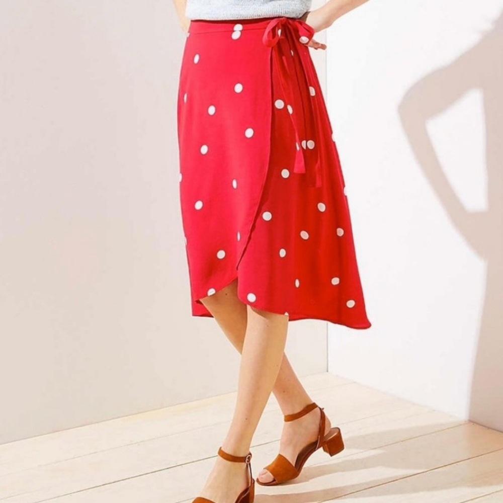 LOFT Polka Dot Wrap Midi Skirt